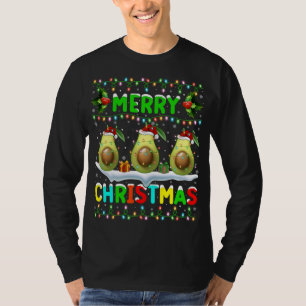Xmas Avocado Lighting Santa Hat Merry Christmas Av T-Shirt