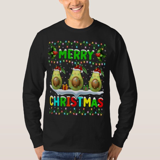 Xmas Avocado Lighting Santa Hat Merry Christmas Av T-Shirt (Front)
