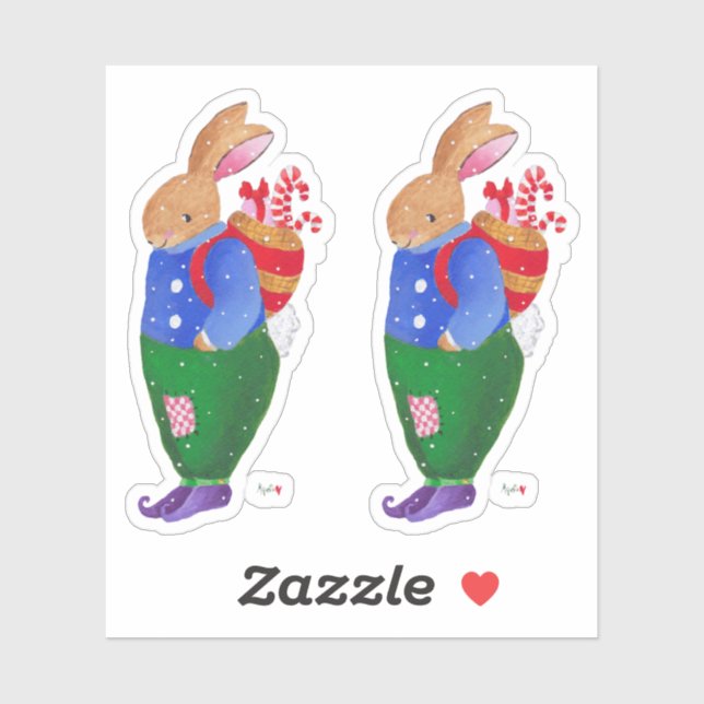 Xmas Basket Bunny Sticker (Sheet)