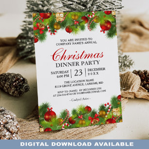 Xmas Baubles Pines Berries Annual Christmas Party Invitation