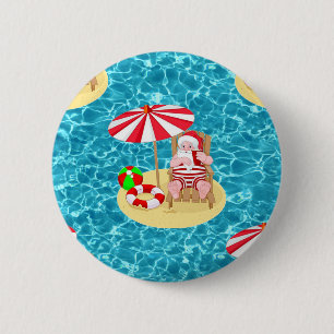 xmas beach santa claus 6 cm round badge