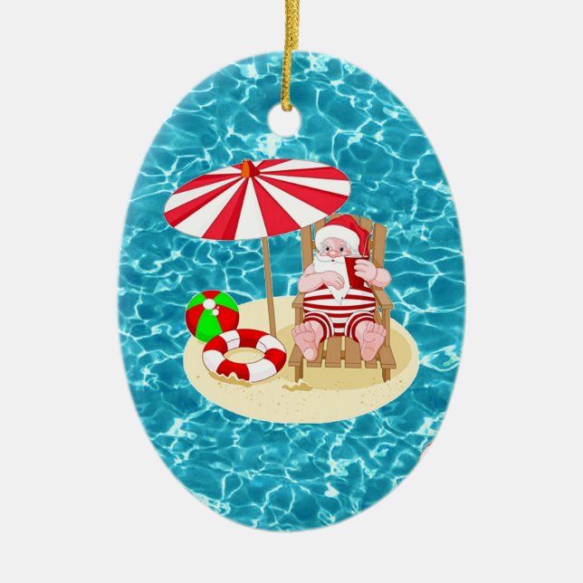 xmas beach santa claus ceramic tree decoration (Front)