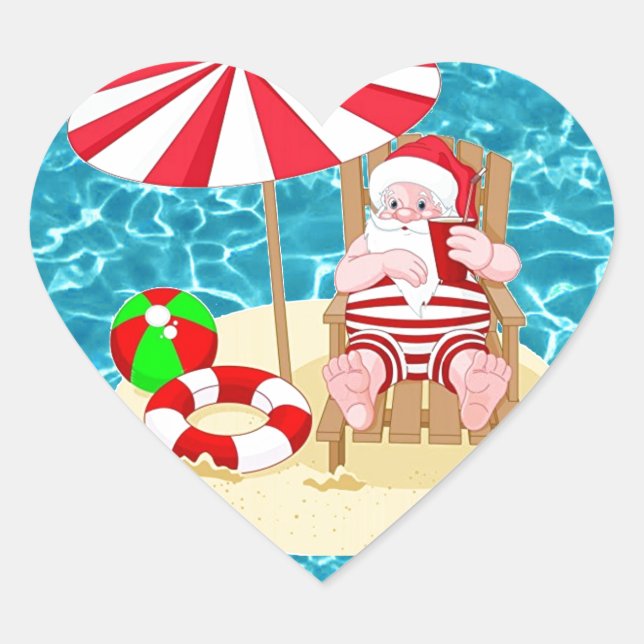 xmas beach santa claus heart sticker (Front)