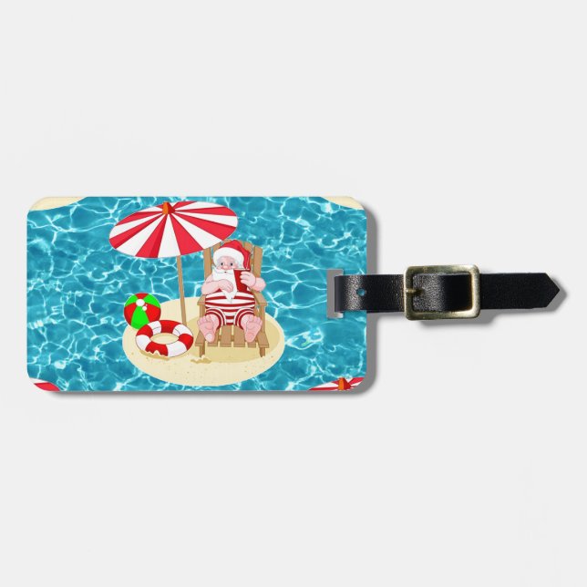 xmas beach santa claus luggage tag (Front Horizontal)