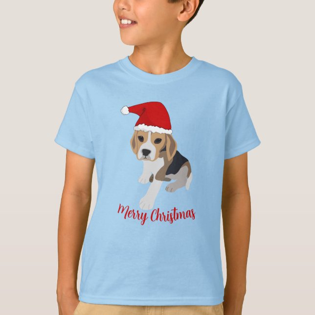 XMAS BEAGLE PUPPY DOG IN RED SANTA HAT CHRISTMAS T T-Shirt (Front)