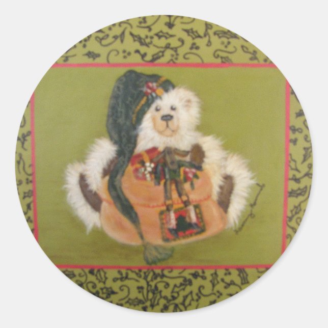 xmas bear.jpg classic round sticker (Front)