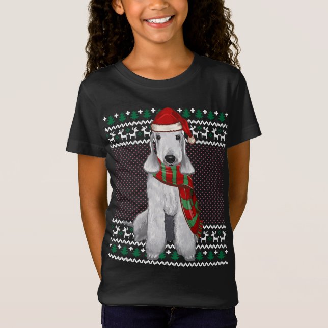 Xmas Bedlington Terrier Dog Santa Hat Ugly Christm T-Shirt (Front)