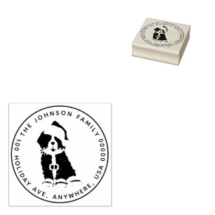 Xmas Bernese Mt Dog Custom Round Return Address Rubber Stamp