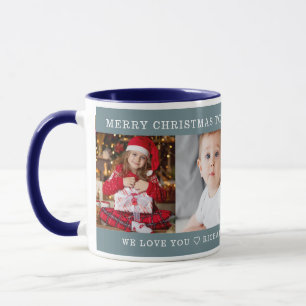 Xmas Best Grandpa Custom Photo Gift Blue Mug