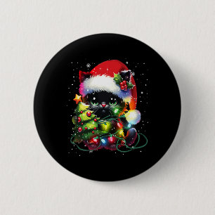 Xmas Black Cat Santa Hat Tangled Up In Christmas T 6 Cm Round Badge