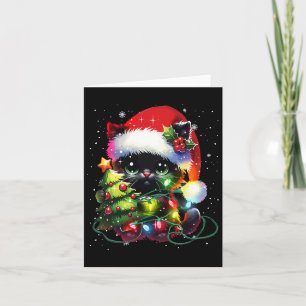 Xmas Black Cat Santa Hat Tangled Up In Christmas T Card