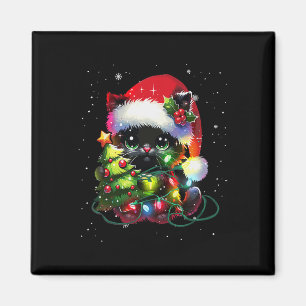 Xmas Black Cat Santa Hat Tangled Up In Christmas T Magnet