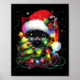 Xmas Black Cat Santa Hat Tangled Up In Christmas T Poster