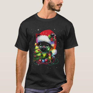 Xmas Black Cat Santa Hat Tangled Up In Christmas T T-Shirt