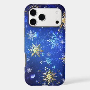 XMAS Blue Background with Golden Snowflakes