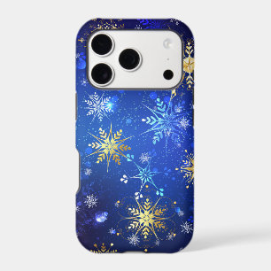 XMAS Blue Background with Golden Snowflakes