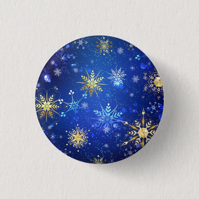 XMAS Blue Background with Golden Snowflakes 3 Cm Round Badge (Front)