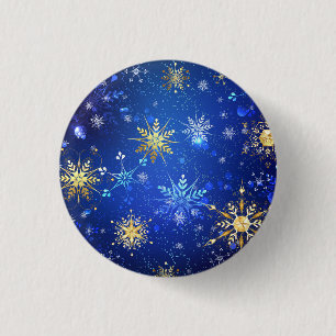 XMAS Blue Background with Golden Snowflakes 3 Cm Round Badge