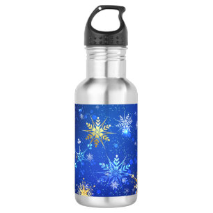 XMAS Blue Background with Golden Snowflakes 532 Ml Water Bottle