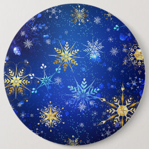 XMAS Blue Background with Golden Snowflakes 6 Cm Round Badge