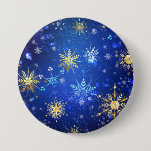 XMAS Blue Background with Golden Snowflakes 7.5 Cm Round Badge