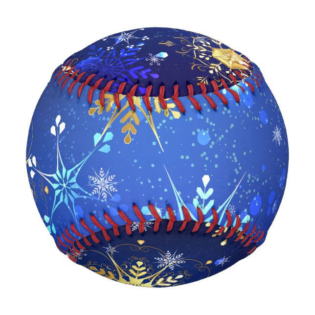XMAS Blue Background with Golden Snowflakes Baseball (Front)