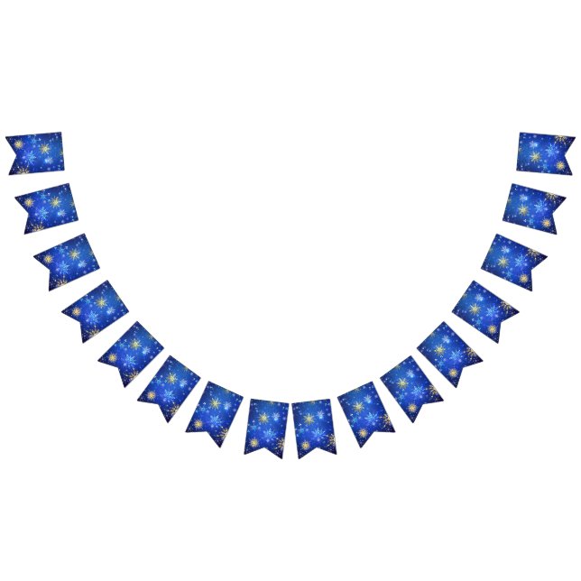 XMAS Blue Background with Golden Snowflakes Bunting (All)