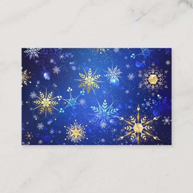 XMAS Blue Background with Golden Snowflakes Business Card (Front)