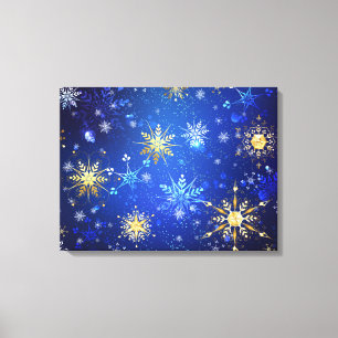 XMAS Blue Background with Golden Snowflakes Canvas Print