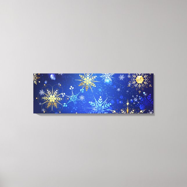 XMAS Blue Background with Golden Snowflakes Canvas Print (Front)