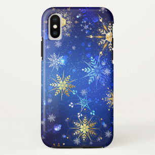 XMAS Blue Background with Golden Snowflakes Case-Mate iPhone Case