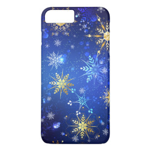 XMAS Blue Background with Golden Snowflakes Case-Mate iPhone Case