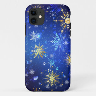 XMAS Blue Background with Golden Snowflakes Case-Mate iPhone Case