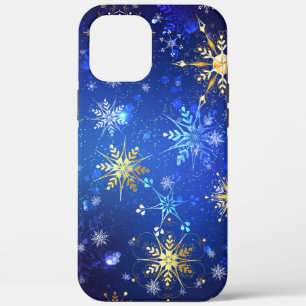 XMAS Blue Background with Golden Snowflakes iPhone 12 Pro Max Case