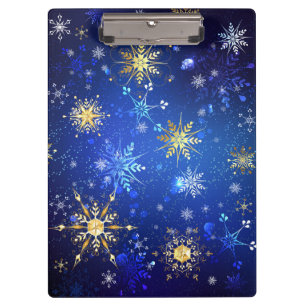 XMAS Blue Background with Golden Snowflakes Clipboard