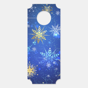 XMAS Blue Background with Golden Snowflakes Door Hanger