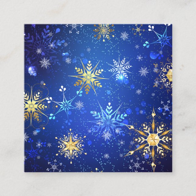 XMAS Blue Background with Golden Snowflakes Enclosure Card (Front)