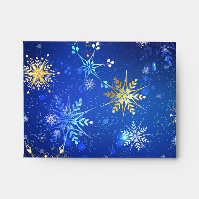 XMAS Blue Background with Golden Snowflakes Envelope (Front)