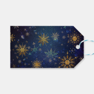 XMAS Blue Background with Golden Snowflakes Gift Tags