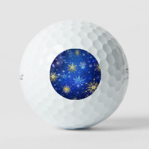 XMAS Blue Background with Golden Snowflakes Golf Balls