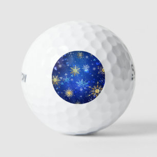 XMAS Blue Background with Golden Snowflakes Golf Balls