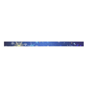 XMAS Blue Background with Golden Snowflakes Grosgrain Ribbon