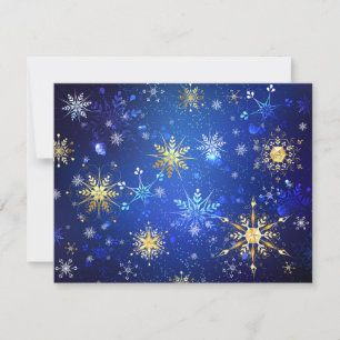 XMAS Blue Background with Golden Snowflakes Holiday Card