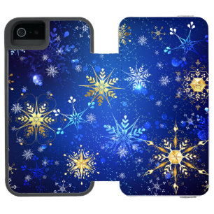 XMAS Blue Background with Golden Snowflakes Incipio Watson™ iPhone 5 Wallet Case