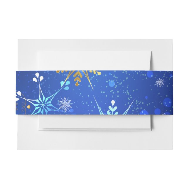 XMAS Blue Background with Golden Snowflakes Invitation Belly Band (Front Example)