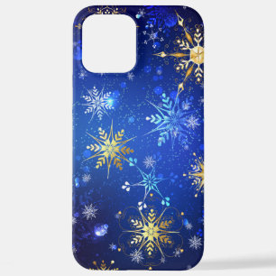 XMAS Blue Background with Golden Snowflakes iPhone 12 Pro Max Case
