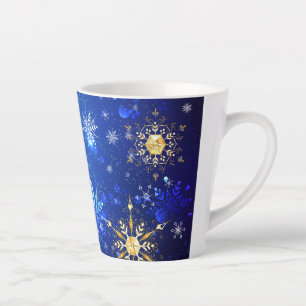 XMAS Blue Background with Golden Snowflakes Latte Mug