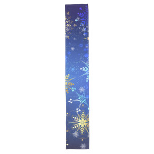 XMAS Blue Background with Golden Snowflakes Long Table Runner