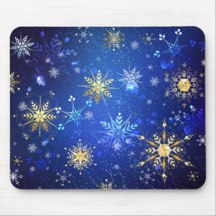 XMAS Blue Background with Golden Snowflakes Mouse Pad