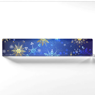 XMAS Blue Background with Golden Snowflakes Nameplate